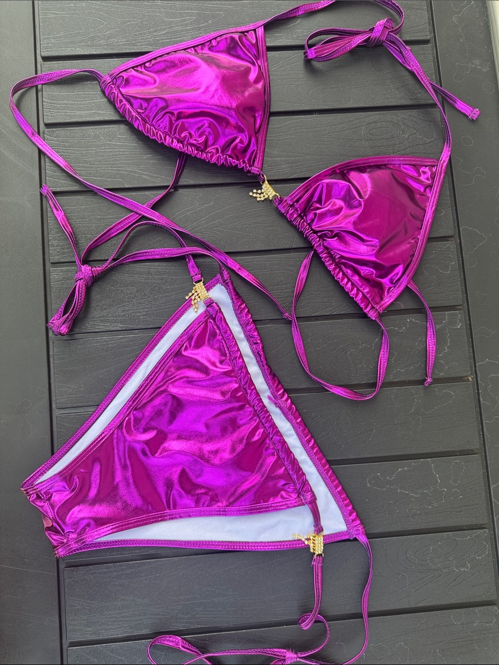 Fashion nova Metallic Fuchsia Triangle Bikini Set